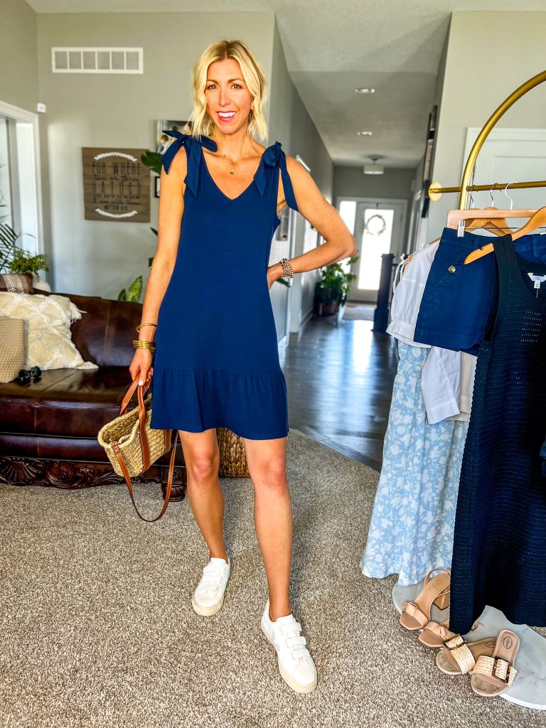 summer staples to elevate your style, ribbed tank dress paired with sneakers 
